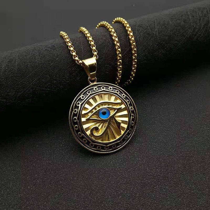 Eye of Horus Gold Blue Eye Medal Pendant