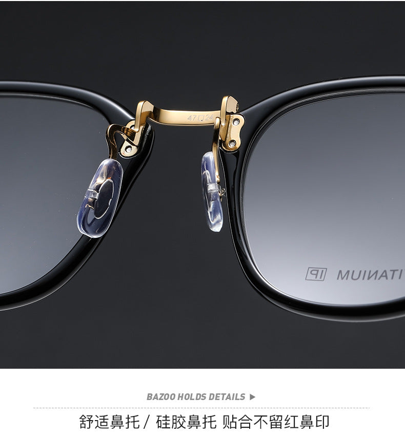 Square retro acetate titanium frame eyeglasses