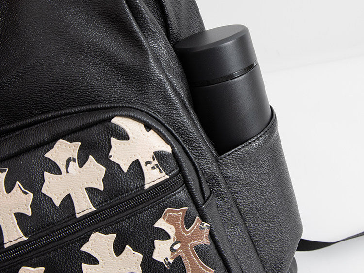 Chrome Hearts Cross PU Leather Student Backpack