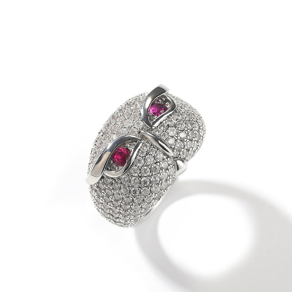 Hip-hop creative owl zircon-encrusted ring