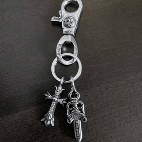 chrome hearts cross anchor heart-shaped dagger keychain