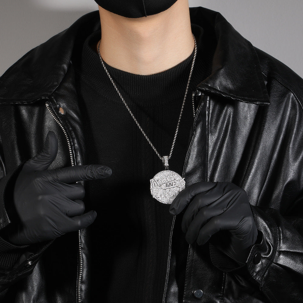"Money and Family" letter pendant round disc necklace