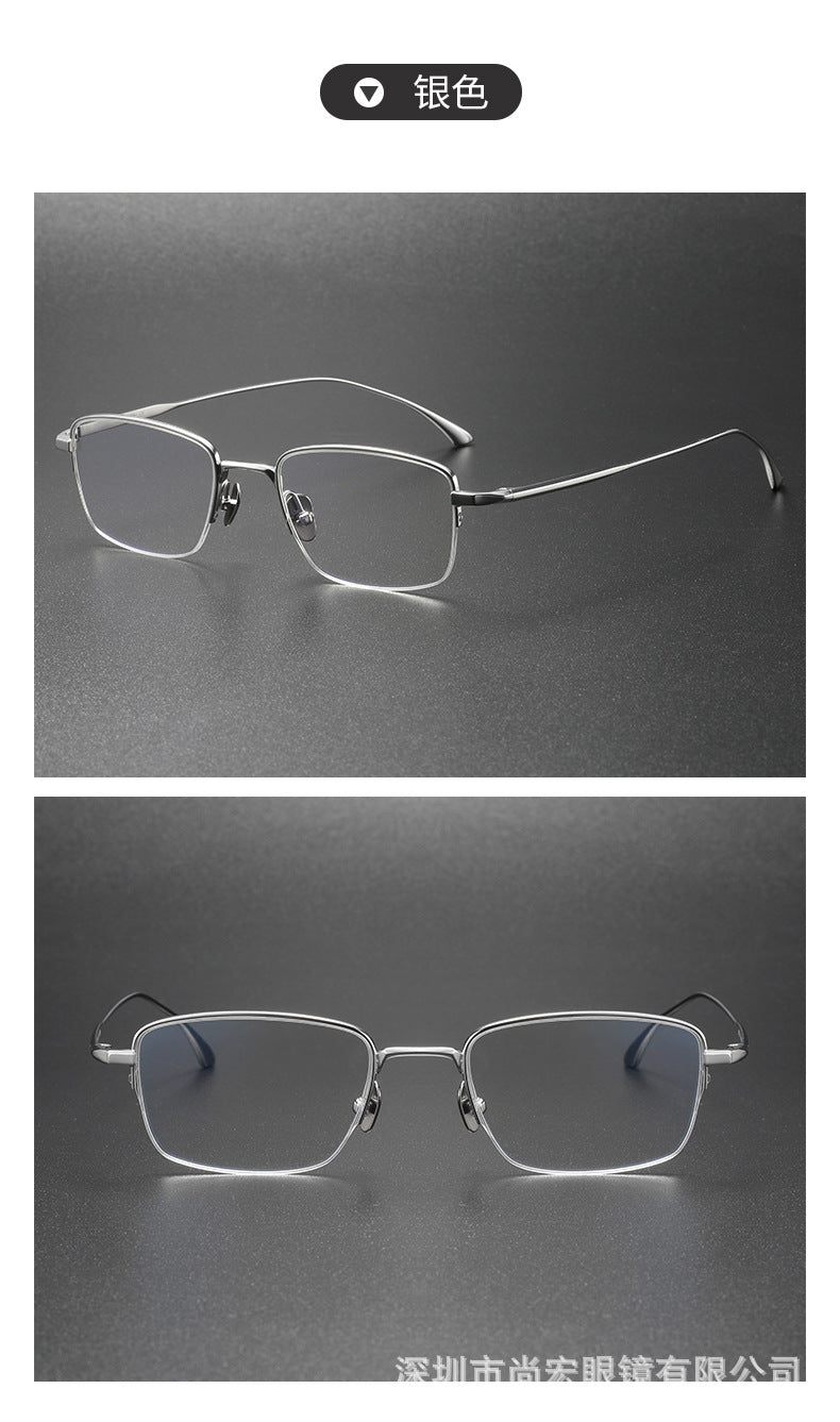 Retro half-rim pure titanium eyeglass frames