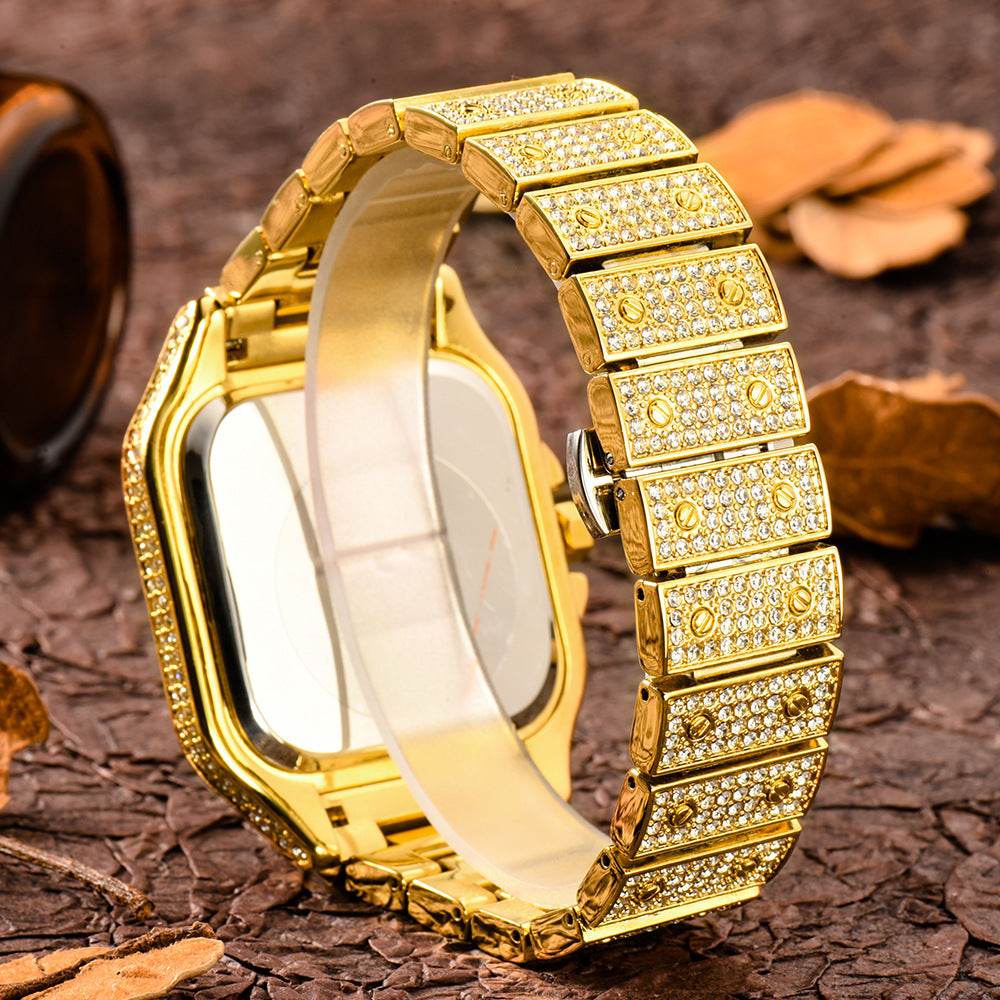 Roman Dial Marker High-End Hip Hop Style Diamond-Studded Square Watch