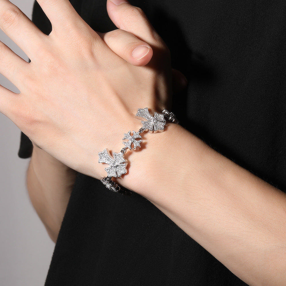 Hip-Hop Snowflake & Cross Bracelet with Rhinestone Accents