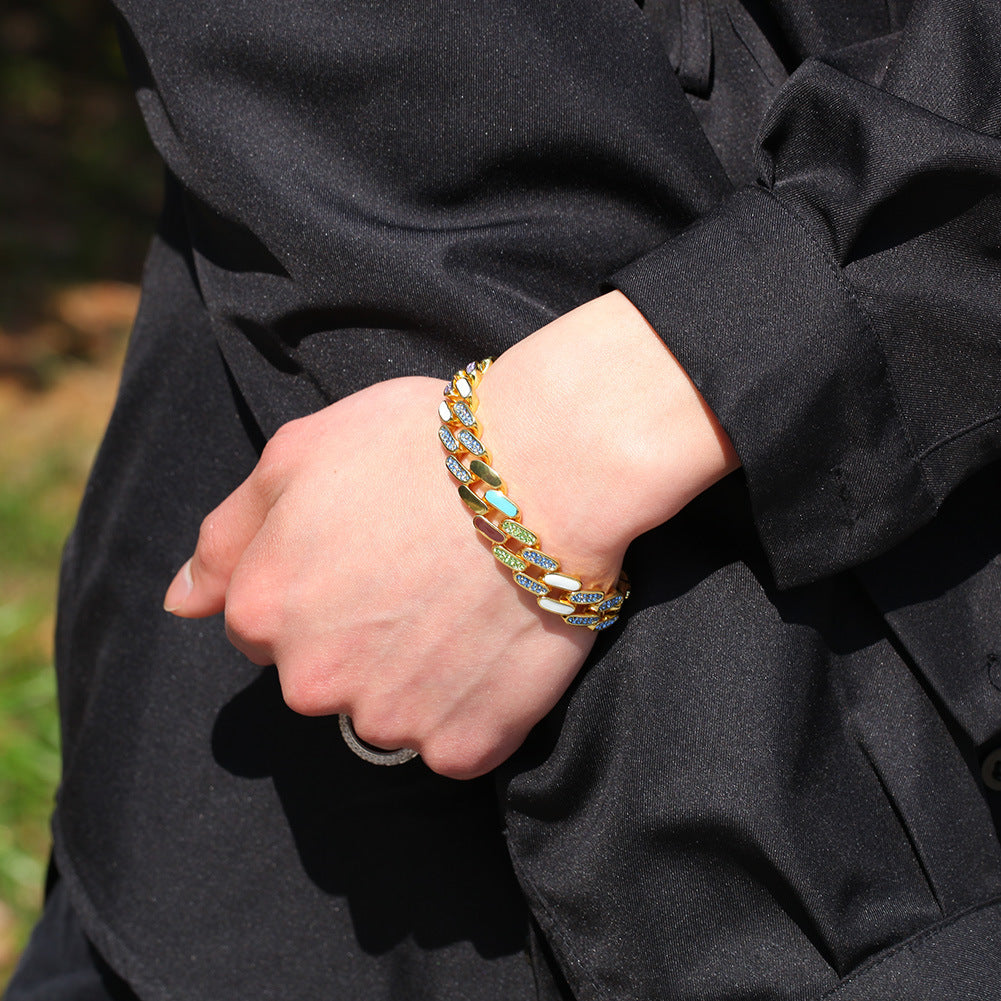 Hip-hop oil-splashed alloy colorful Cuban bracelet