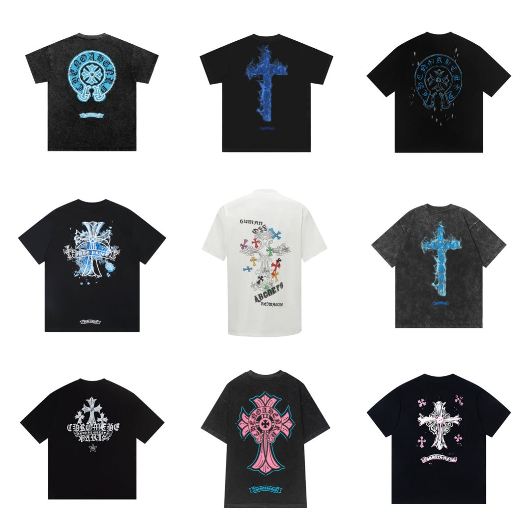 Chrome Hearts Summer Embroidery Print Cotton T-Shirt Short-Sleeve