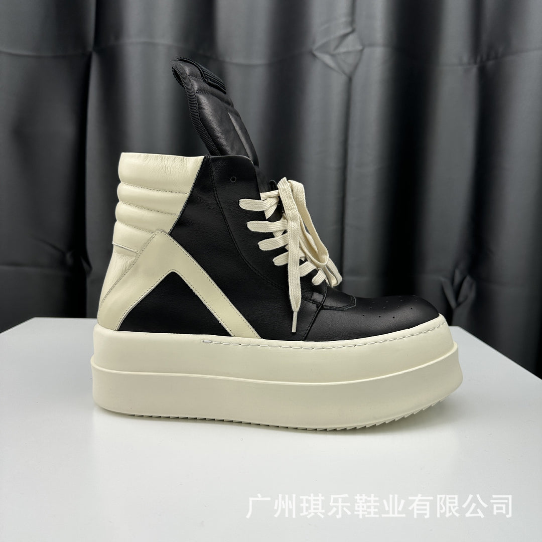 Genuine Cowhide, Round-Toe, Height-Increasing High-Top Shoes