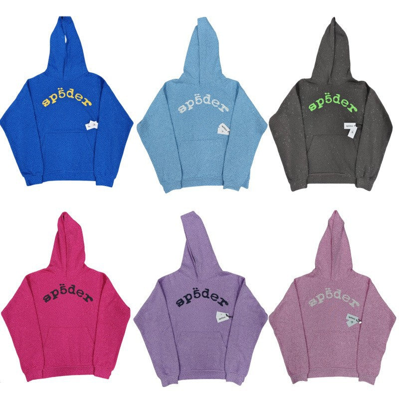 Multi-color full-hot rhinestone Sp5der spider web hoodie