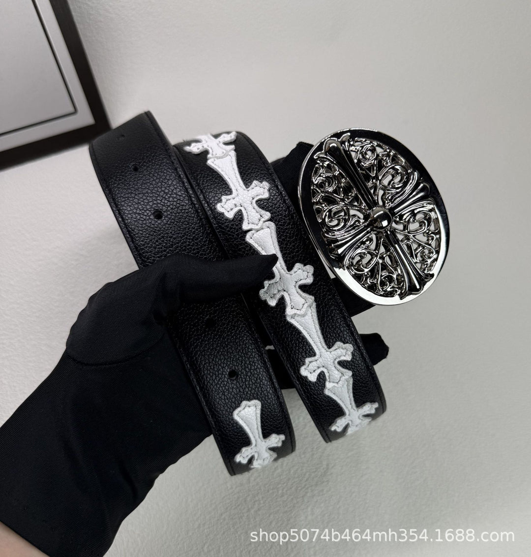 Chrome Hearts Cross-Motif Classic Leather Belt
