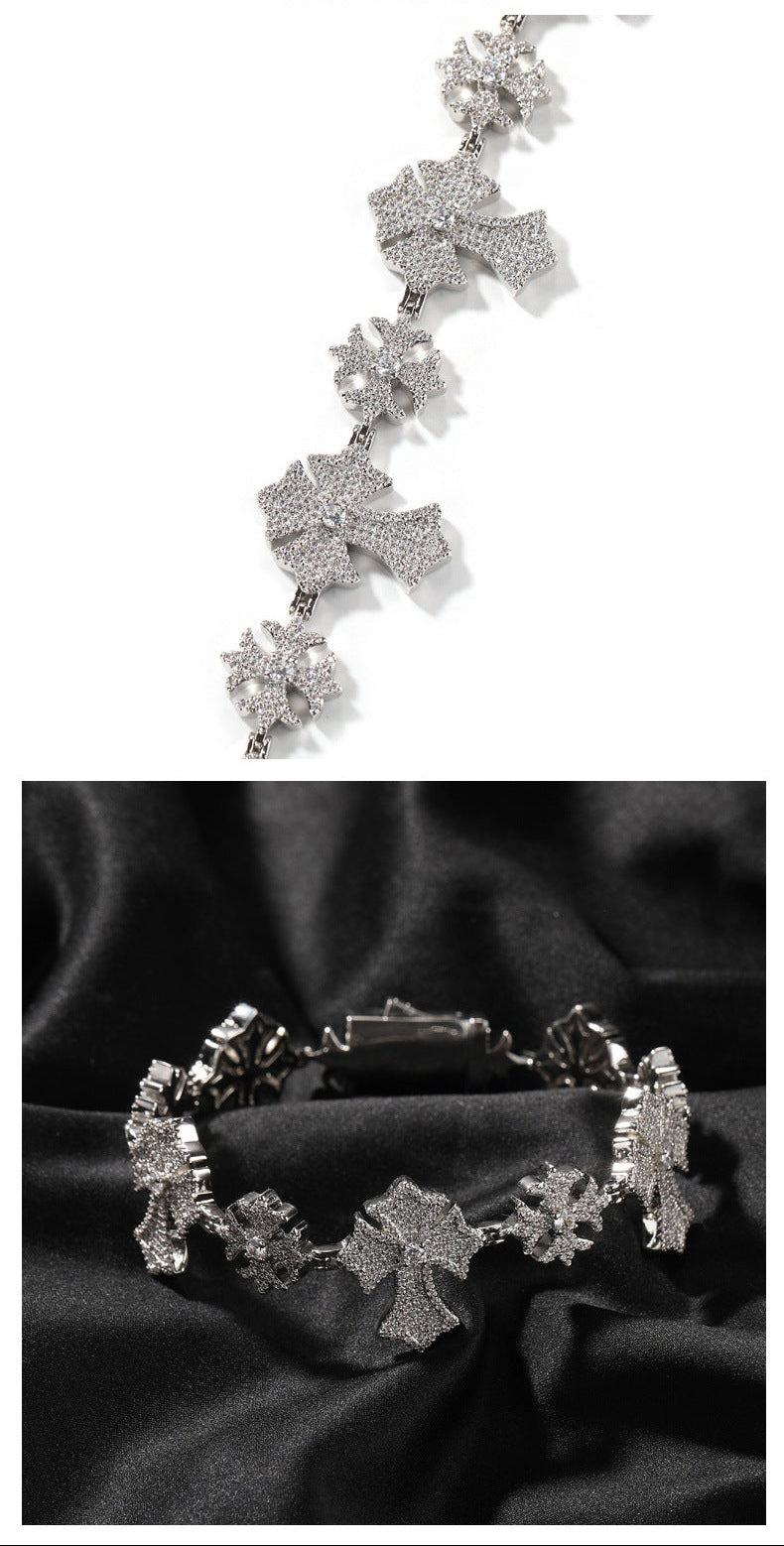 Hip-Hop Snowflake & Cross Bracelet with Rhinestone Accents