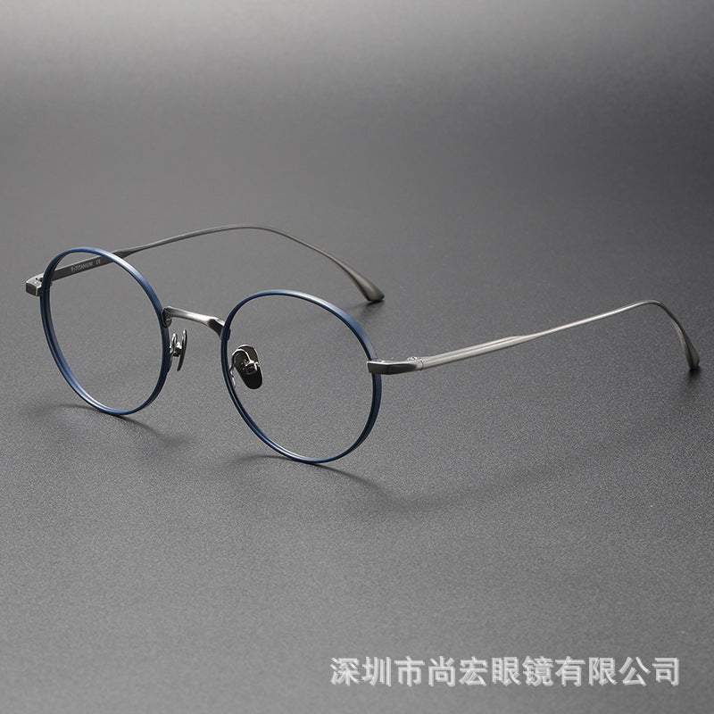 Pure titanium women's retro round handmade glasses frame