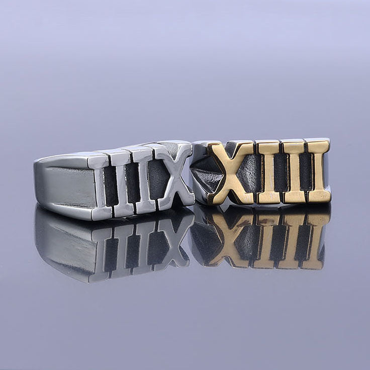 Stainless Steel Roman Numeral XIII Ring Set