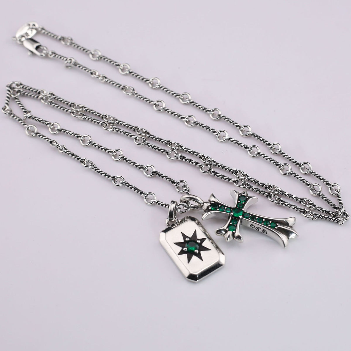 chrome hearts diamond-studded bamboo chain necklace