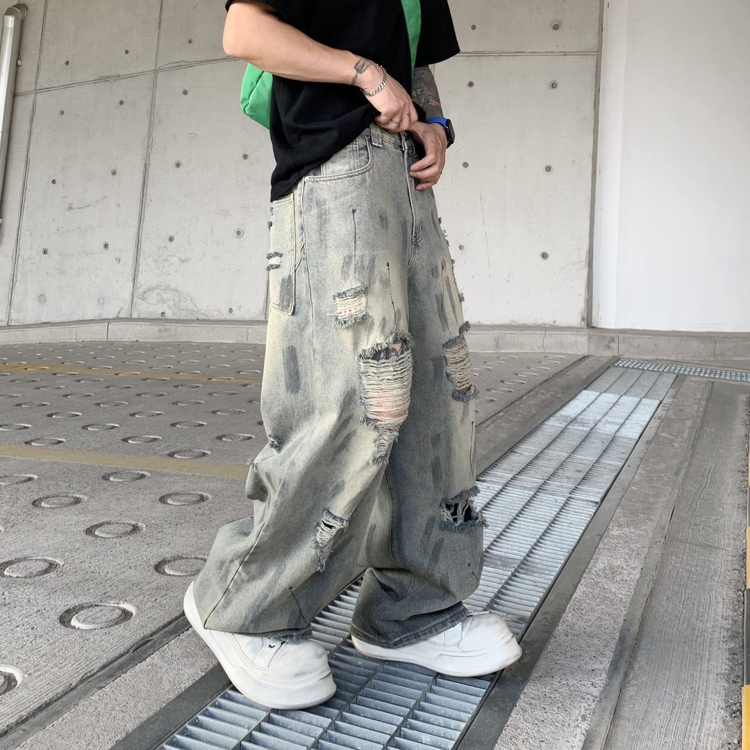 Wasteland-Style Distressed Loose-Fit Scythe Cut Jeans