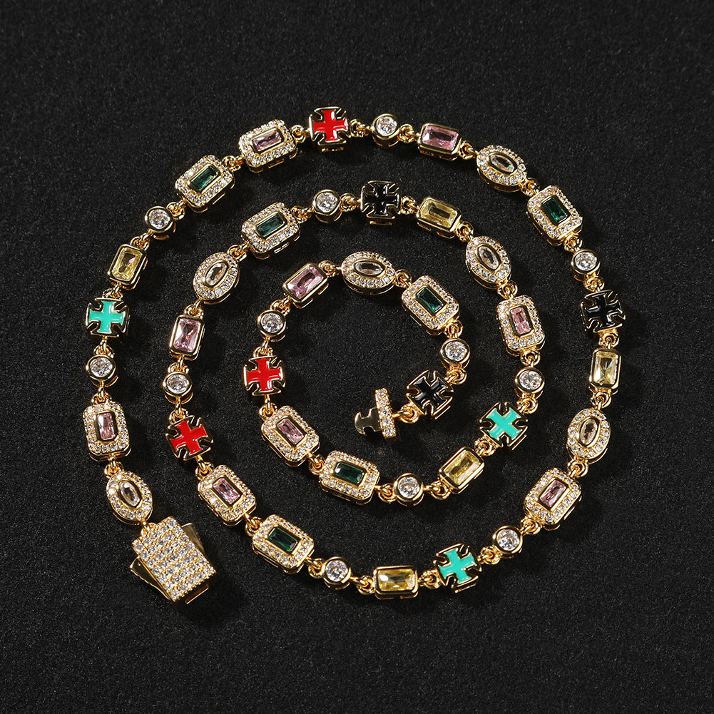 Hip-Hop Diamond-Encrusted 6mm Colored Gemstone Bracelet