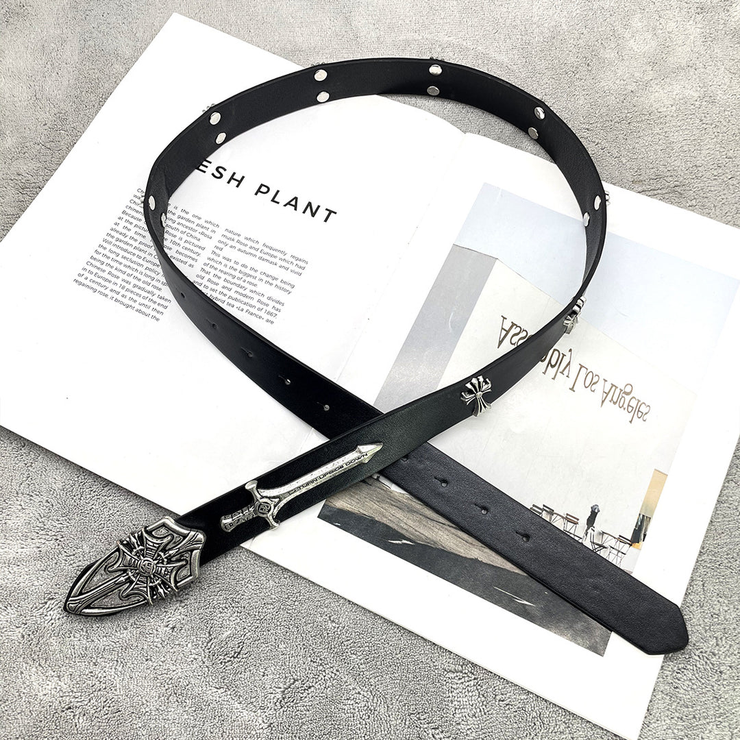Retro sword and shield punk style cross belt