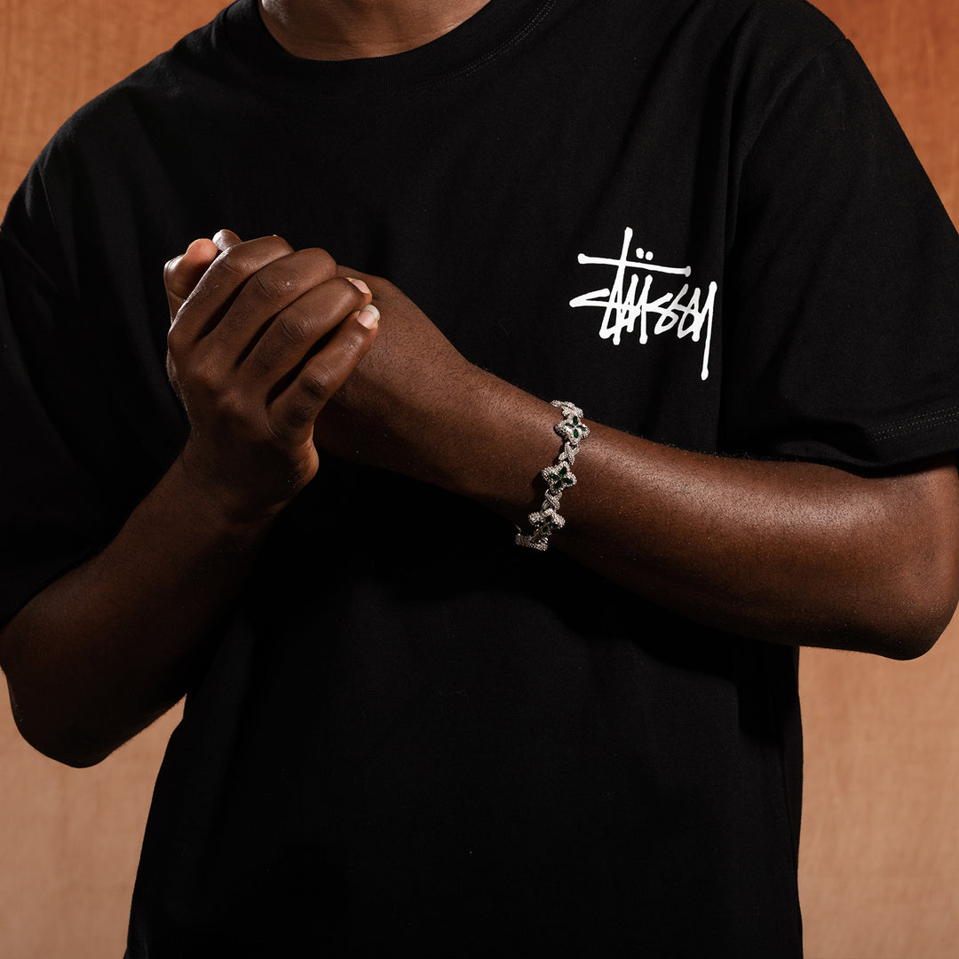 Hip-hop zircon colored infinite four-leaf clover bracelet