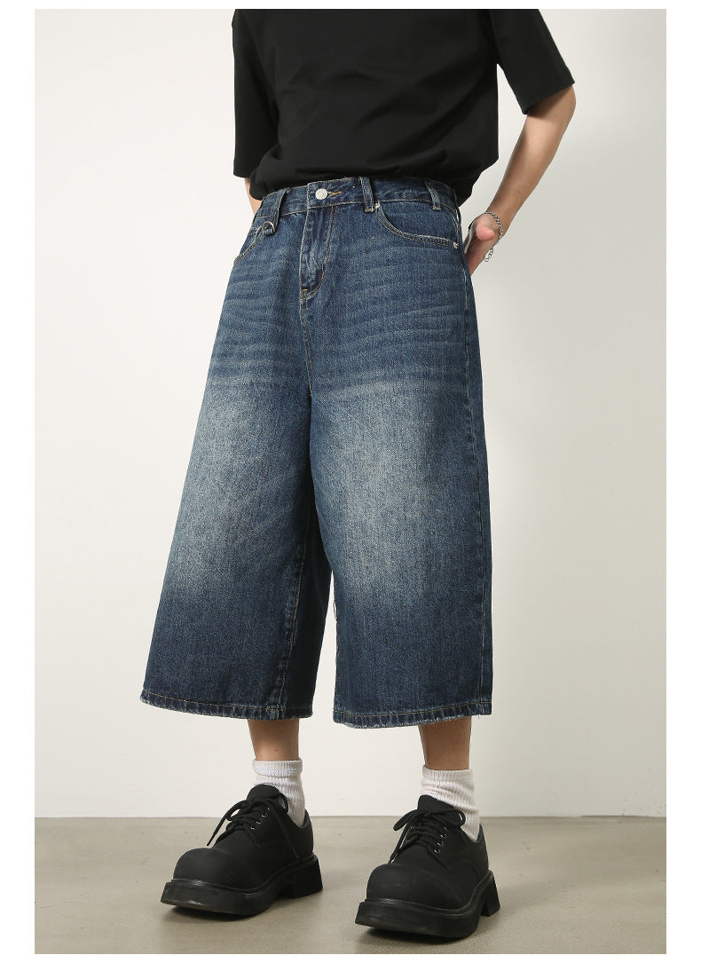 Summer Loose Fit Cropped Straight Leg Denim Shorts
