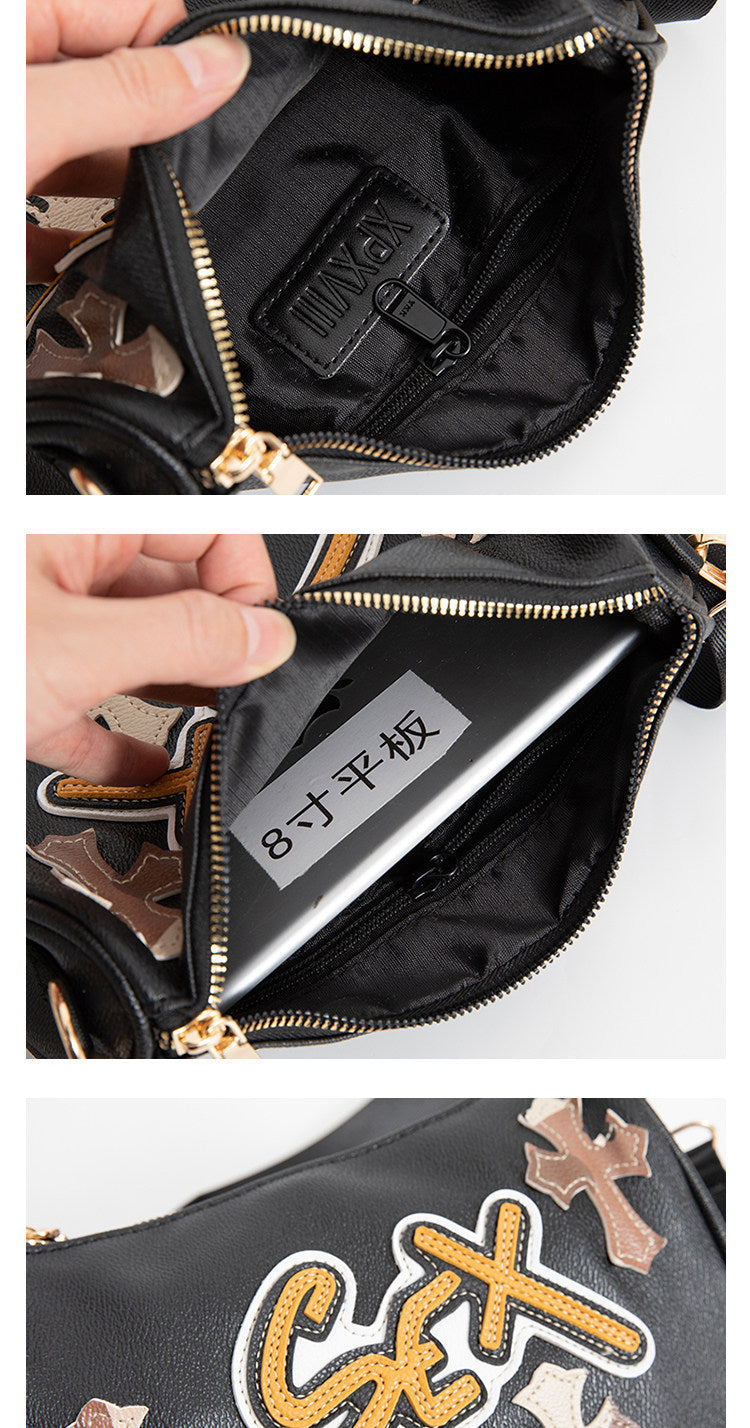 Chrome Hearts cross camouflage PU leather crossbody bag