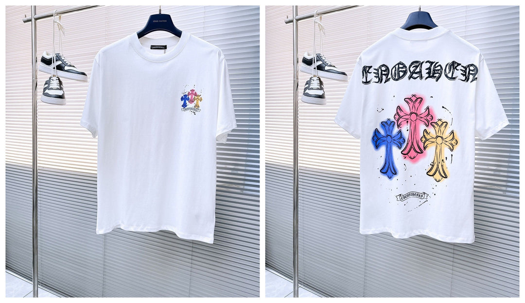 Chrome Hearts Summer Embroidery Print Cotton T-Shirt Short-Sleeve
