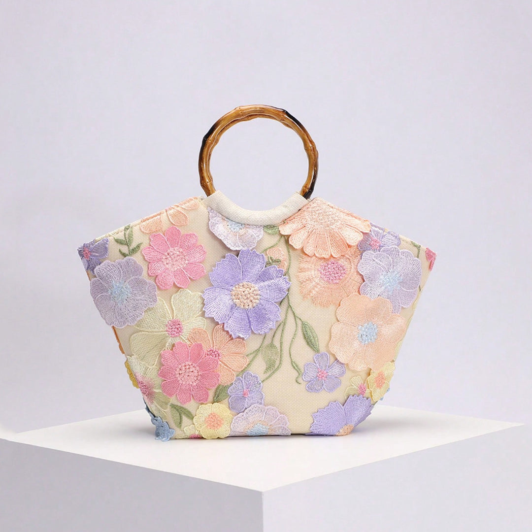 Embroidered Appliqué Sequins and Flowers Vacation Style Handbag