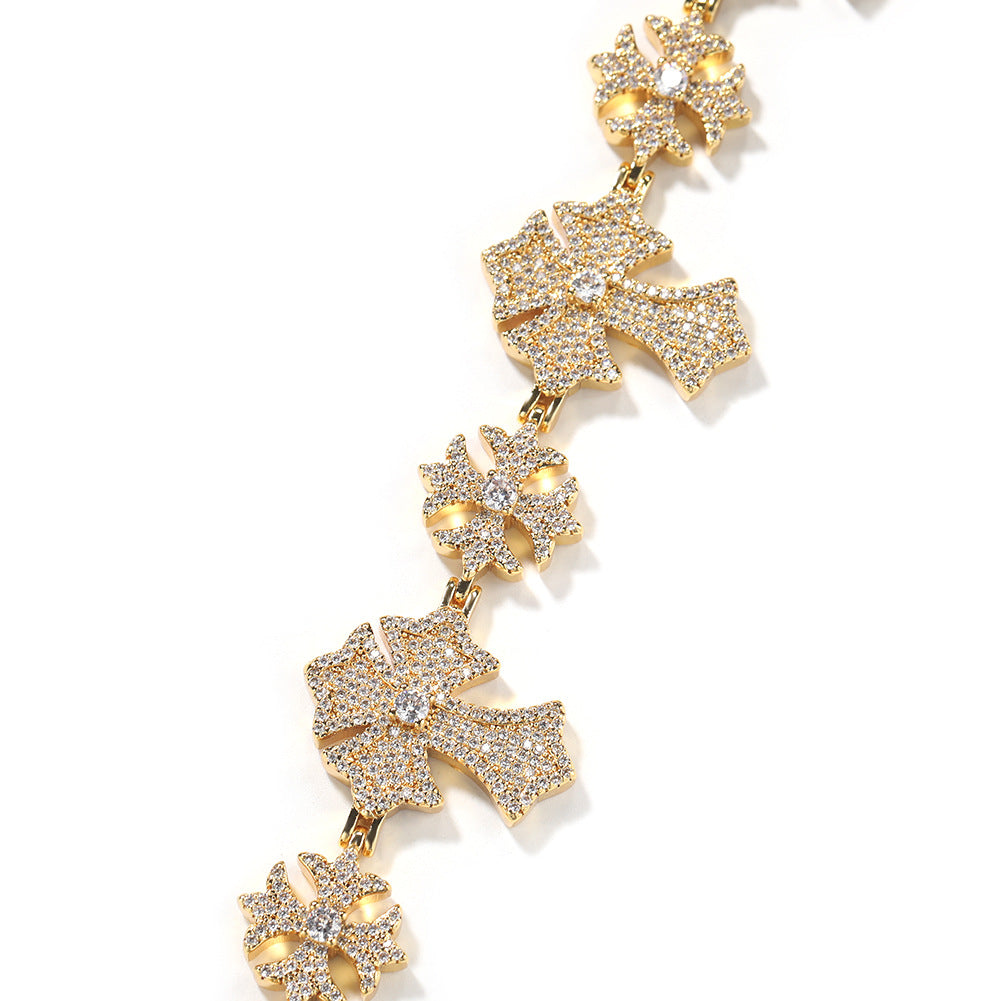 Hip-Hop Snowflake & Cross Bracelet with Rhinestone Accents
