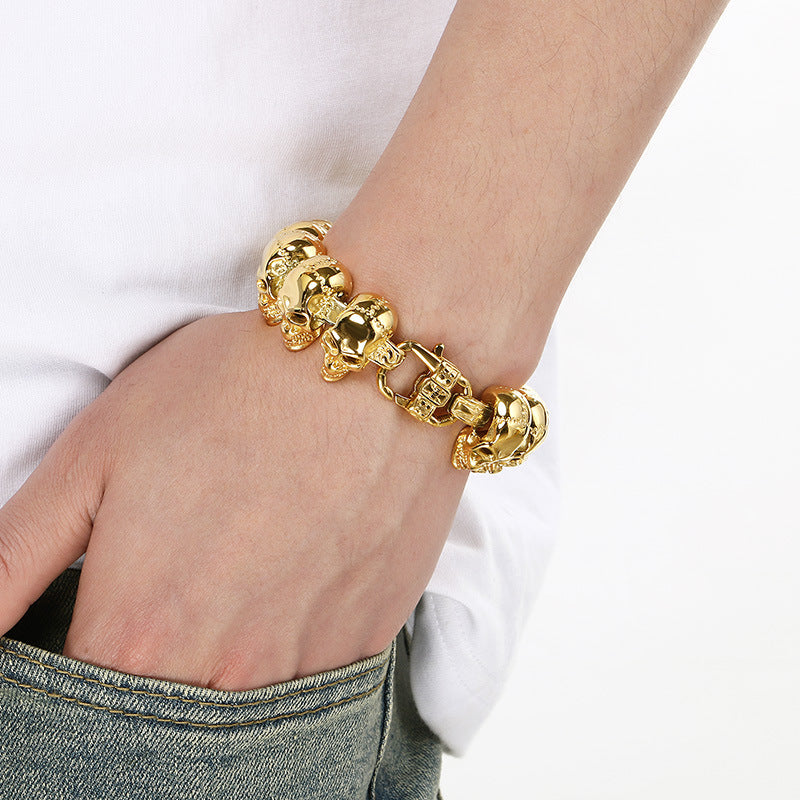 Hip-hop skull men's titanium steel bracelet
