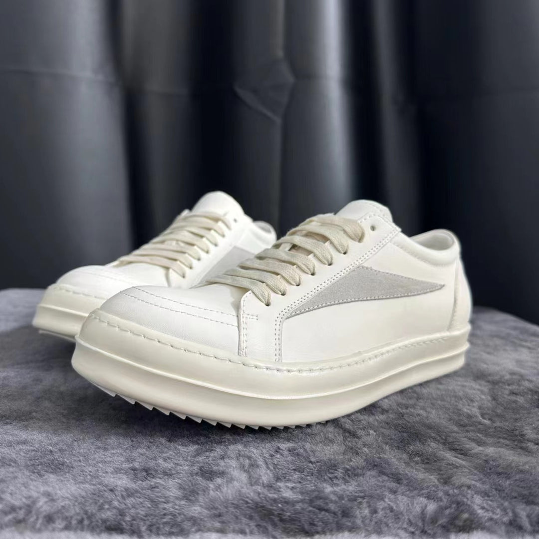 Calfskin Low-Top Skate Shoes Round Toe Flat Heel