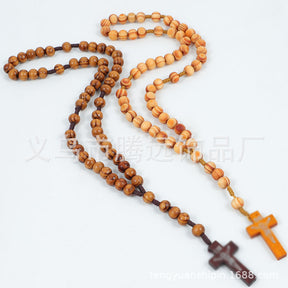 rosary necklace wooden beads cross necklace