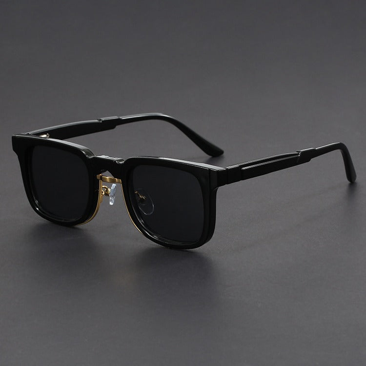 Retro European and American Square Sunglasses with Spring Temples