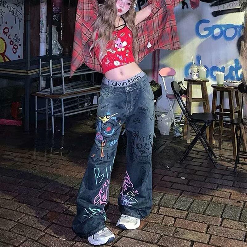 Graffiti-Print Straight-Leg Loose-Fit Jeans