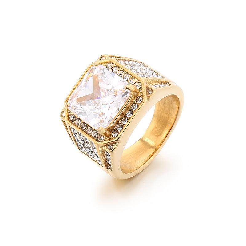 Bold diamond-encrusted titanium steel ring