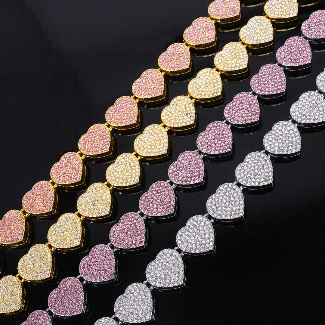Full-Diamond Heart Alloy Necklace