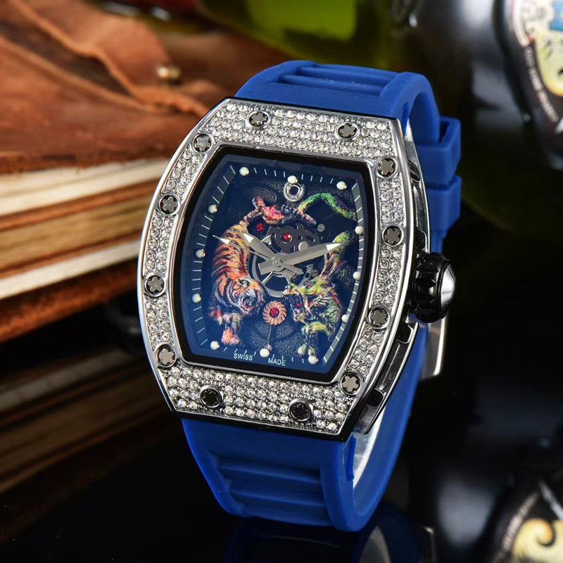 Tonneau-Shaped Water-Resistant Watch with Dragon & Tiger Totems