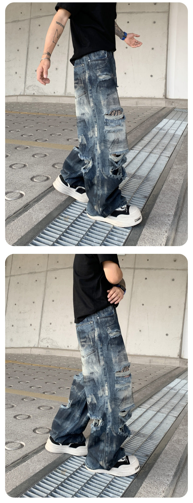 Wasteland-Style Distressed Loose-Fit Scythe Cut Jeans