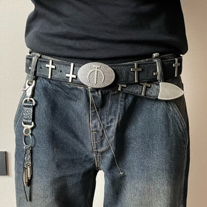 OYE Dark Aesthetic Cross Belt Calf Hair Waistband