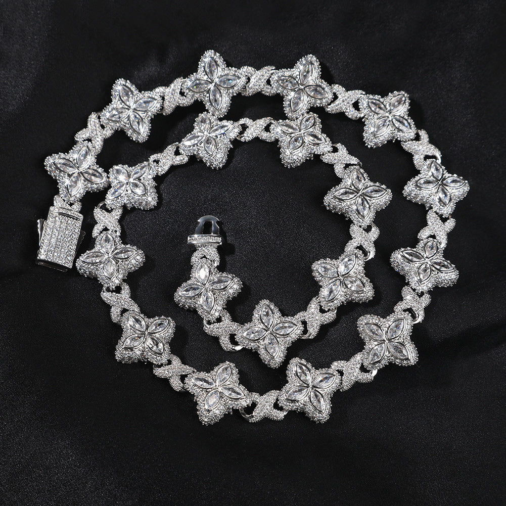 Hip-hop zircon colored infinite four-leaf clover necklace