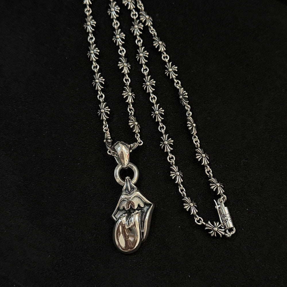 Chrome Hearts fashionable big tongue pendant cross chain necklace