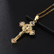 Cross colored zircon micro inlaid zircon necklace pendant