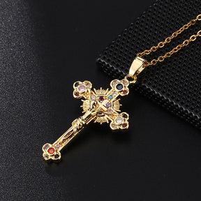 Cross colored zircon micro inlaid zircon necklace pendant