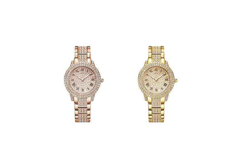 Women's Watch with Roman Numerals and Full Diamond Dial