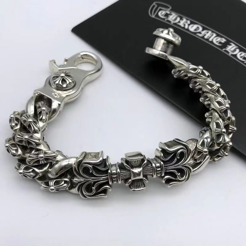 Domineering chrome hearts cross thick bracelet