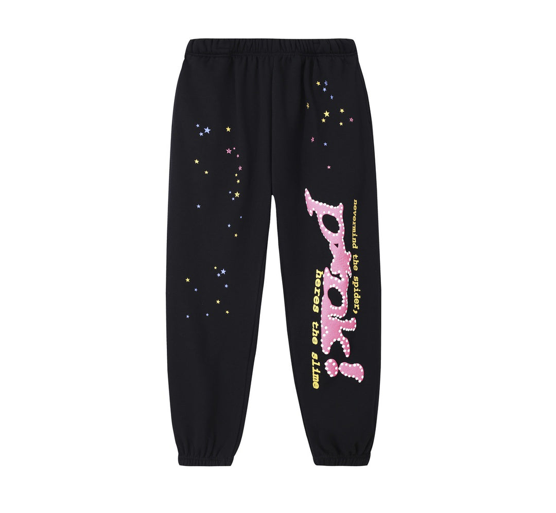 Sp5der foam letter 555 hoodie Pink Casual pants