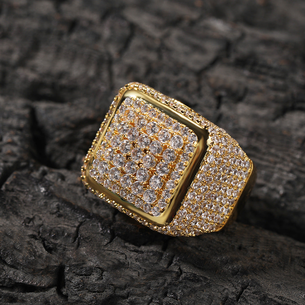 Hip-hop large square ring with zircon