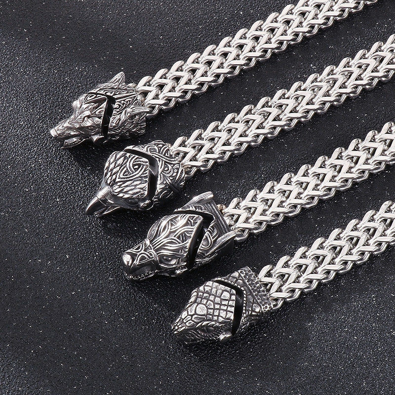 Viking Personalized Eagle Beak Wolf Head Snake Head Bracelet