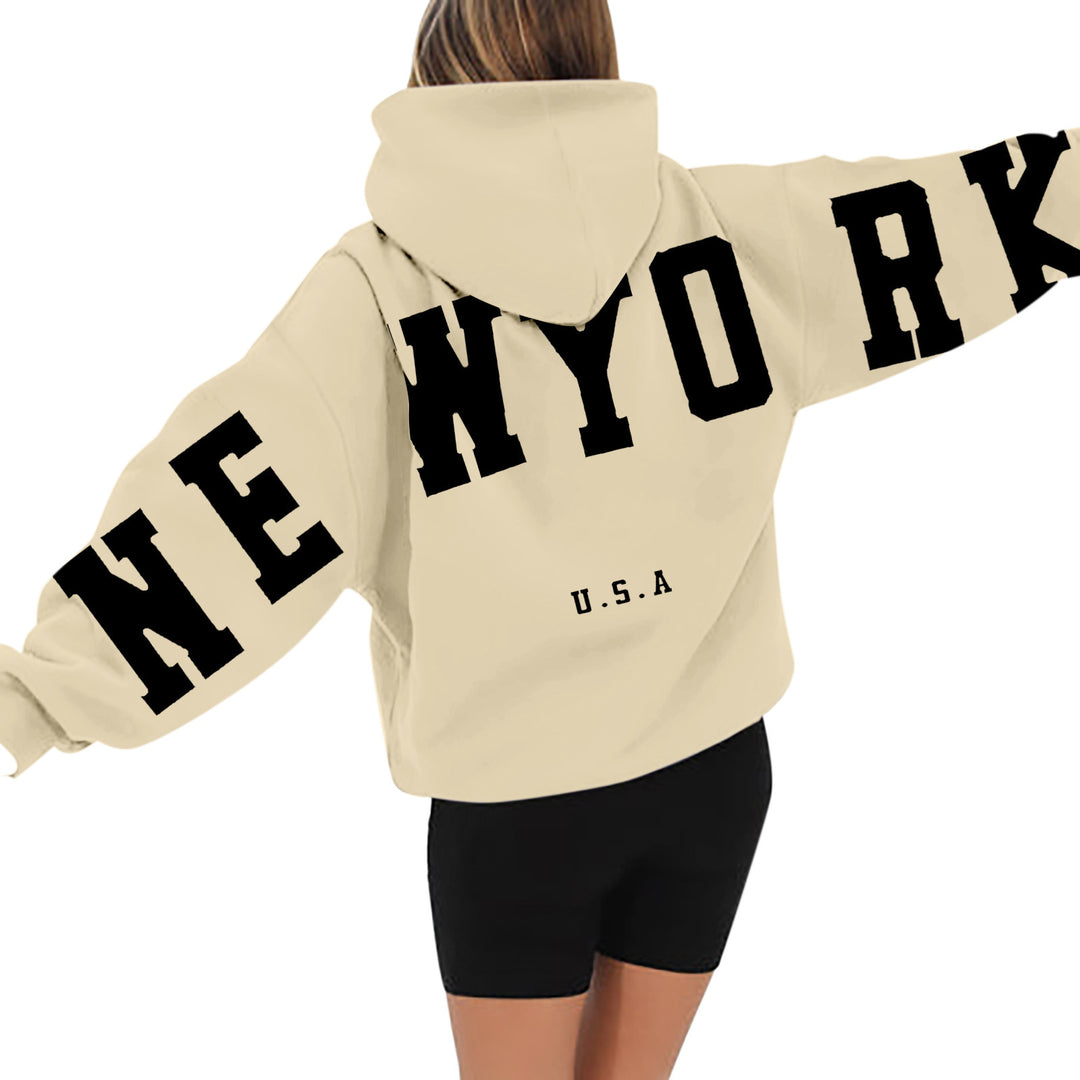 wyo newyork letter print hoodie, loose fit, oversized hoodie