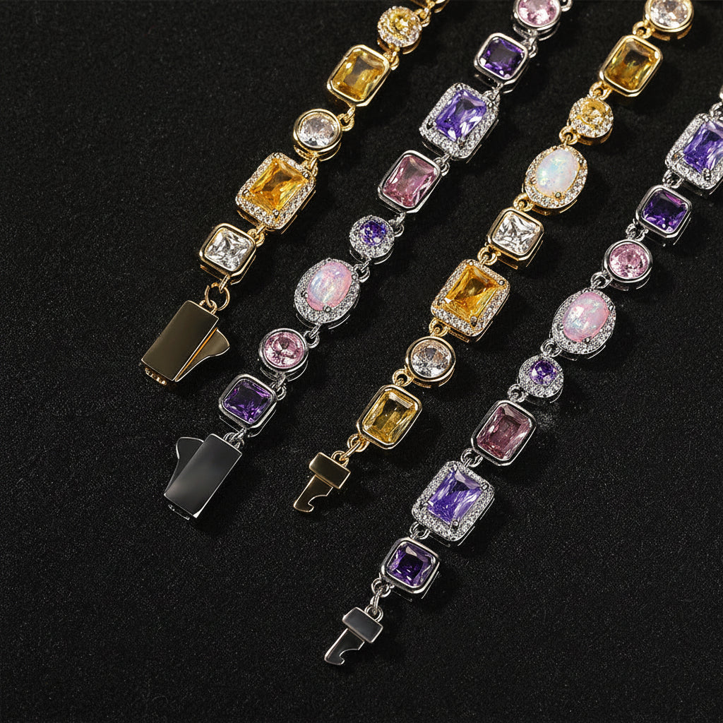 HIPHOP Copper Zirconia Necklace and Bracelet