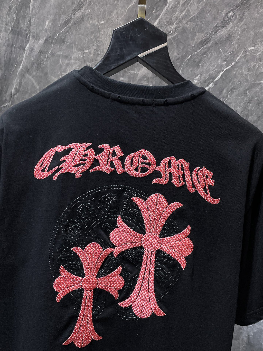 Chrome Hearts Cross & Horseshoe Double-Layer Embroidered T-Shirt