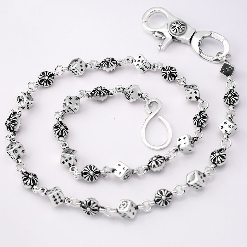 Chrome Hearts cross-shaped floral boat anchor dice pants chain
